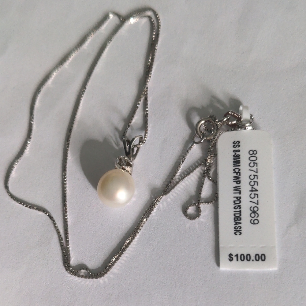 NWT Genuine Peart Pendant Necklace, Sterling Silver Chain, Dainty Freshwater - Picture 5 of 5